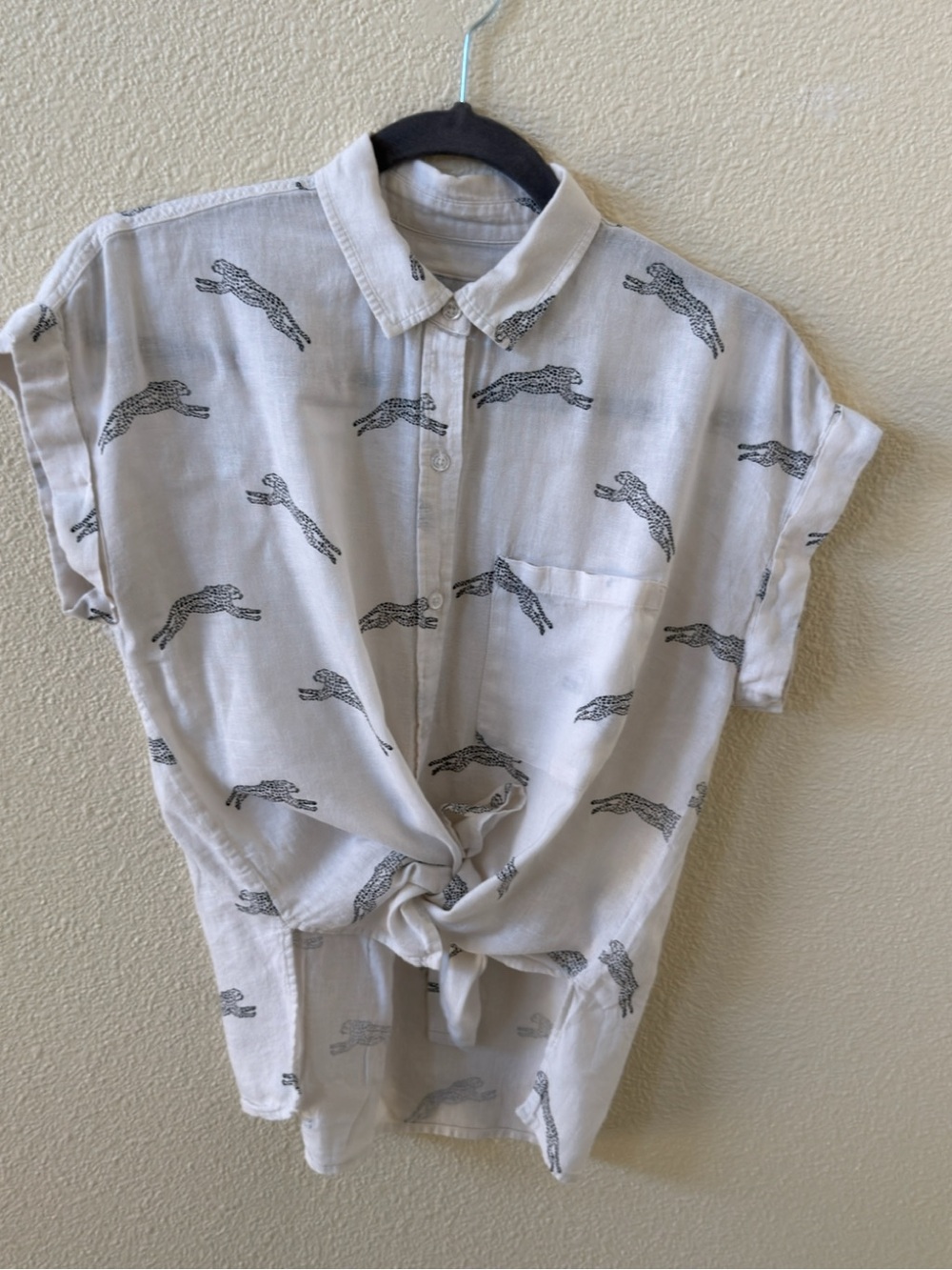 Rails White Button-Down Shirt with Black Leopard Motif